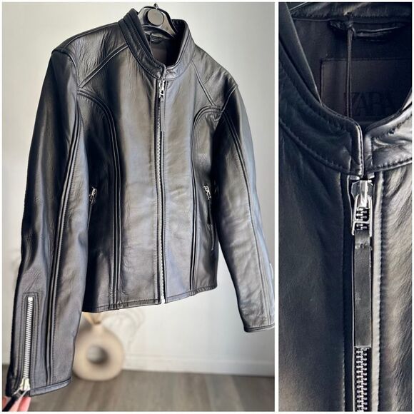 ZW COLLECTION ZIPPERED GENUINE LEATHER JACKET - Picture 2 of 3